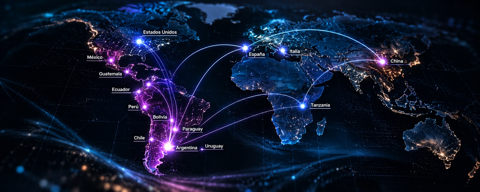 Mapa de presencia y proyectos de GiGa Global en América, Europa, África y Asia